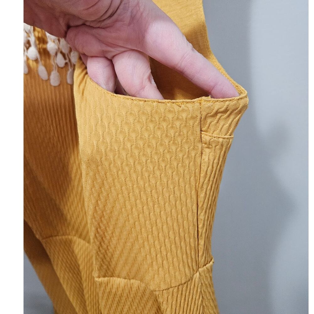 ๐ Free People Mustard Yellow Orange Crochet Collar Keyhole Back Mini Dress XS - Picture 9 of 13